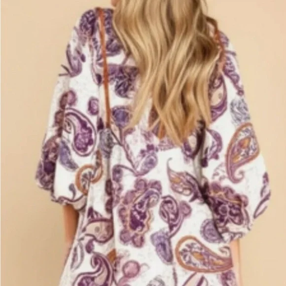 Band of the Free Purple and Orange Paisley Long Sleeve Dress - Picture 2 of 5